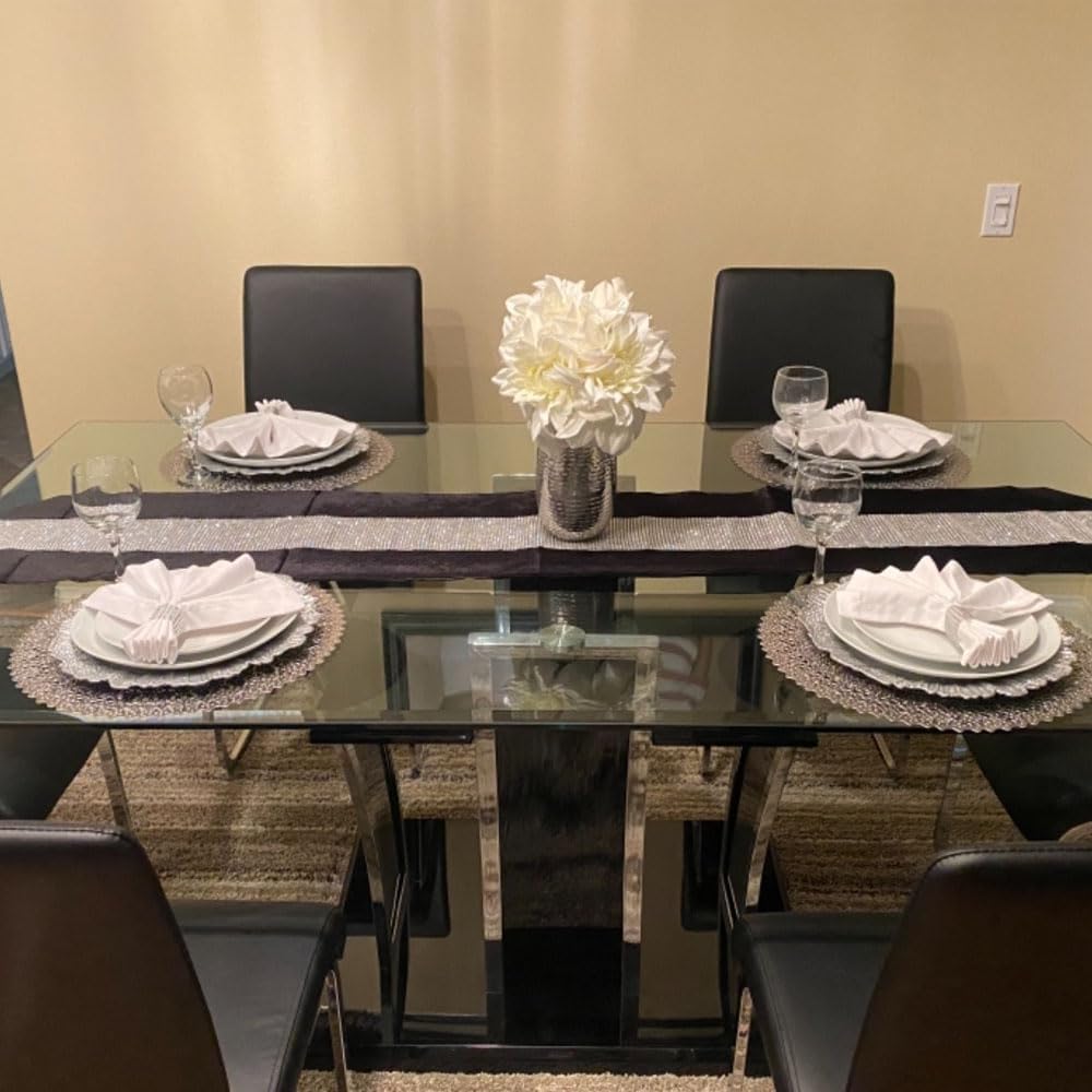 Black 13x72 Inch Table Runner with Diamante Strip & Tassels - Elegant Home Decor