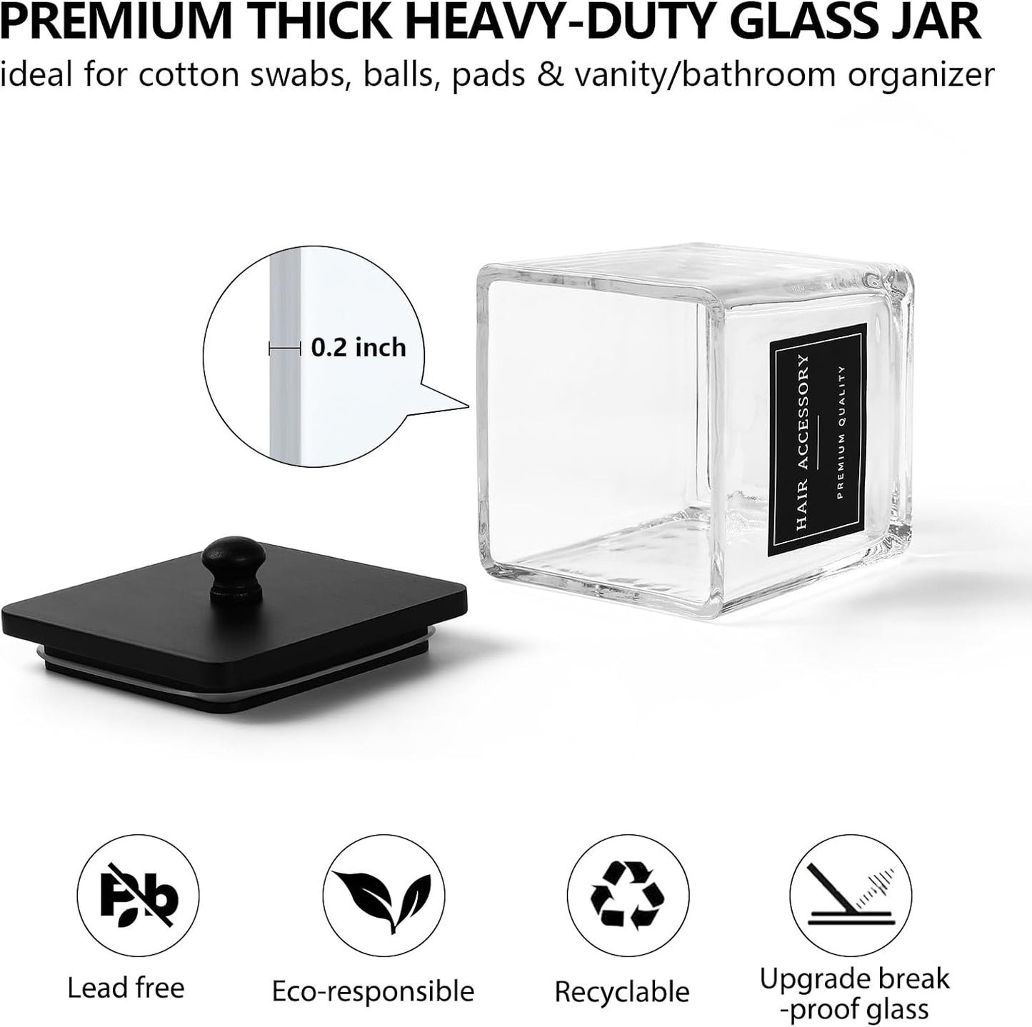 Skiennix 2-Pack Glass Qtip Holder Dispenser Set - Elegant Bathroom Storage for Cotton Balls, Swabs & More