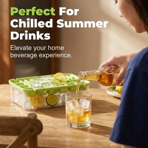 Easy Release Ice Cube Tray - 28-Cavity Clear Ice Maker with Lid, Bin & Scoop for Home Parties