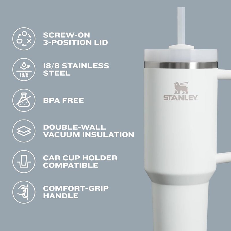 STANLEY Quencher H2.0 Tumbler with Handle and Straw 30 oz | Flowstate 3-Position Lid | Cup Holder Compatible for Travel | Insulated Stainless Steel Cup | BPA-Free | Lichen