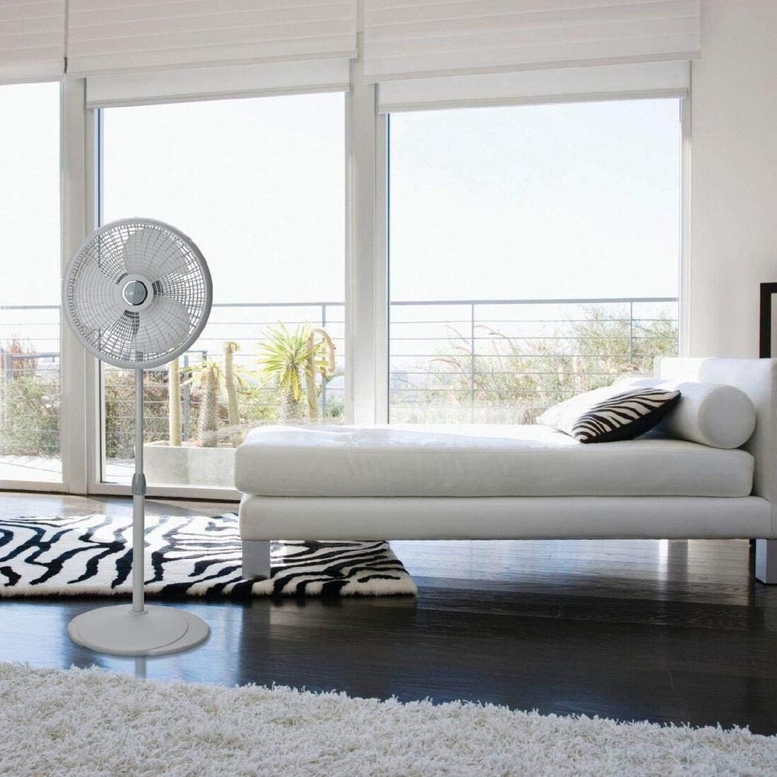 Lasko Elegance and Performance Pedestal Stand Fan, 3-Speeds, 90 Degree Oscillation, Adjustable Height, Timer, Remote for Indoor, Bedroom, Living Room, Home Office, Dorm Use, 18 Inch, White, 1850