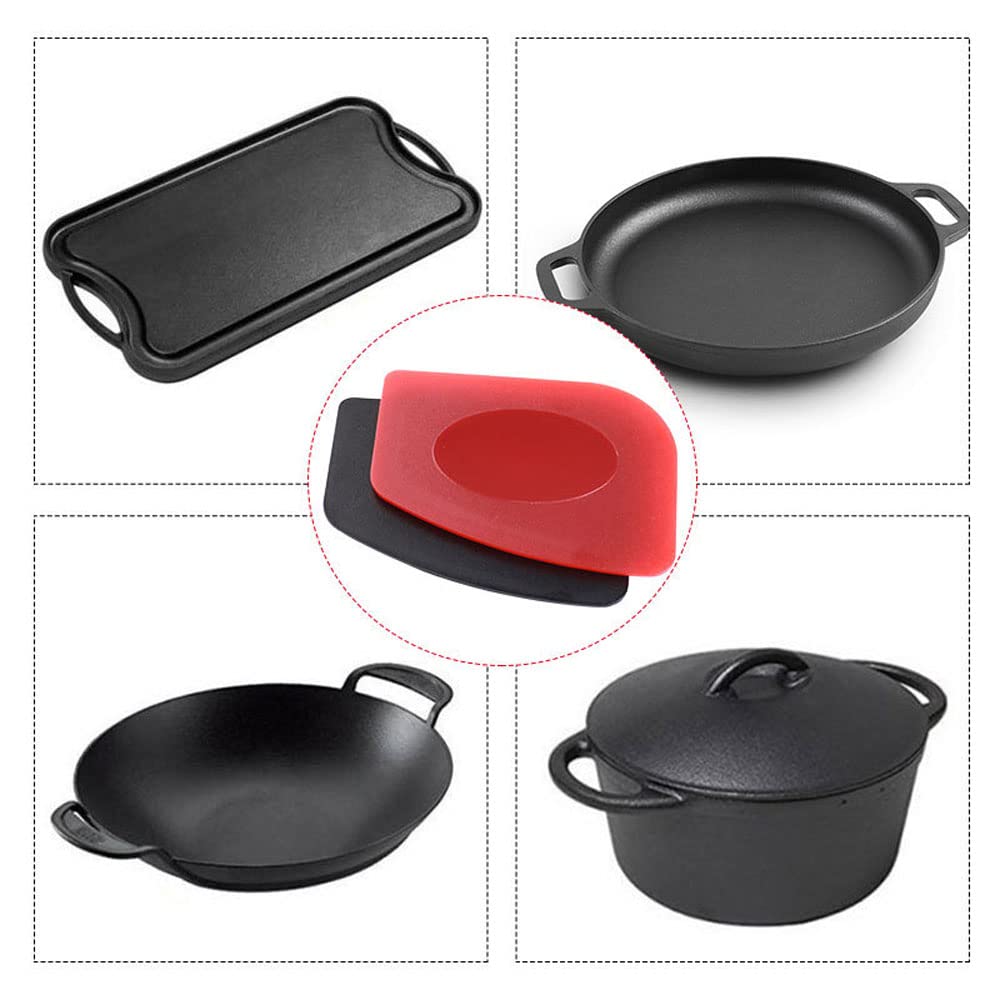 316 Upgraded Chainmail Scrubber with Silicone Handle Cast Iron Cleaner for Cast Iron Grill Pan Skillet Wok Bakeware Ergonomic to Hold Easy to Use Dishwasher Safe, Scrubber + Scraper + Towel (Red)