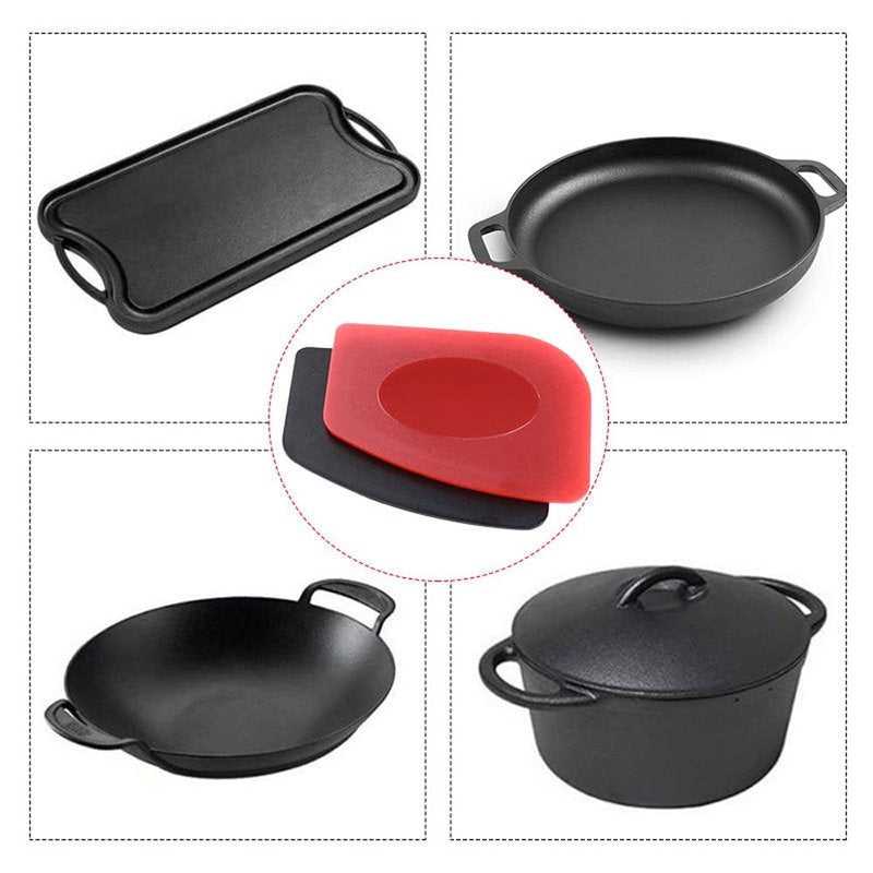 316 Upgraded Chainmail Scrubber with Silicone Handle Cast Iron Cleaner for Cast Iron Grill Pan Skillet Wok Bakeware Ergonomic to Hold Easy to Use Dishwasher Safe, Scrubber + Scraper + Towel (Red)