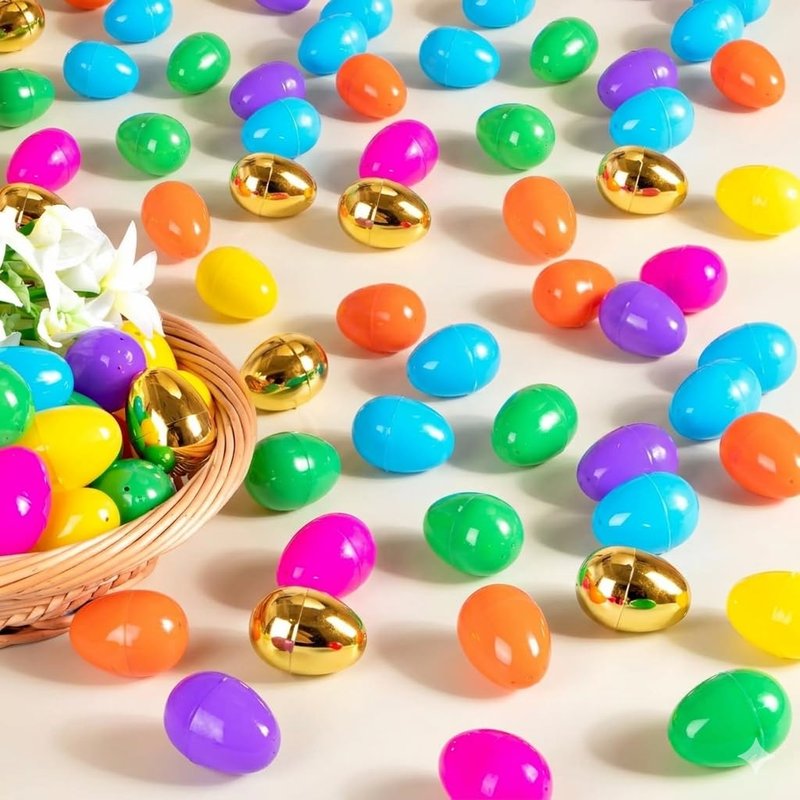 PIONJOY 200 Pack 3" Empty Plastic Easter Eggs Bulk, Include 6 Golden Eggs, Fillable Eggs Easter Basket Stuffers Fillers & Egg Hunt Surprise Gift for Toddler Kids Girls Boys Teens