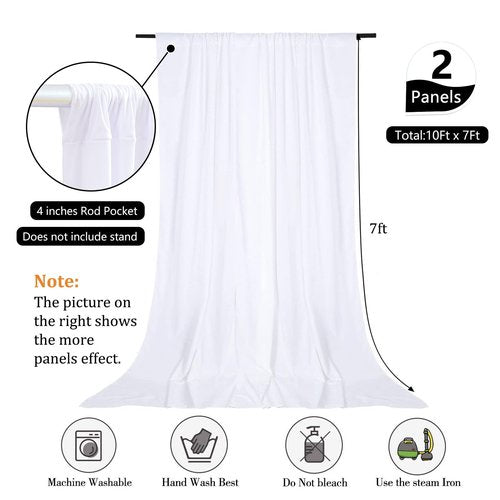 10 x 7 Feet White Backdrop Curtain for Partie, Background Curtains for Photoshoot, Birthday, Wedding, Halloween, Thanksgiving, Christmas, New Year Party Decorations 5Ft x 7Ft, 2 Panels