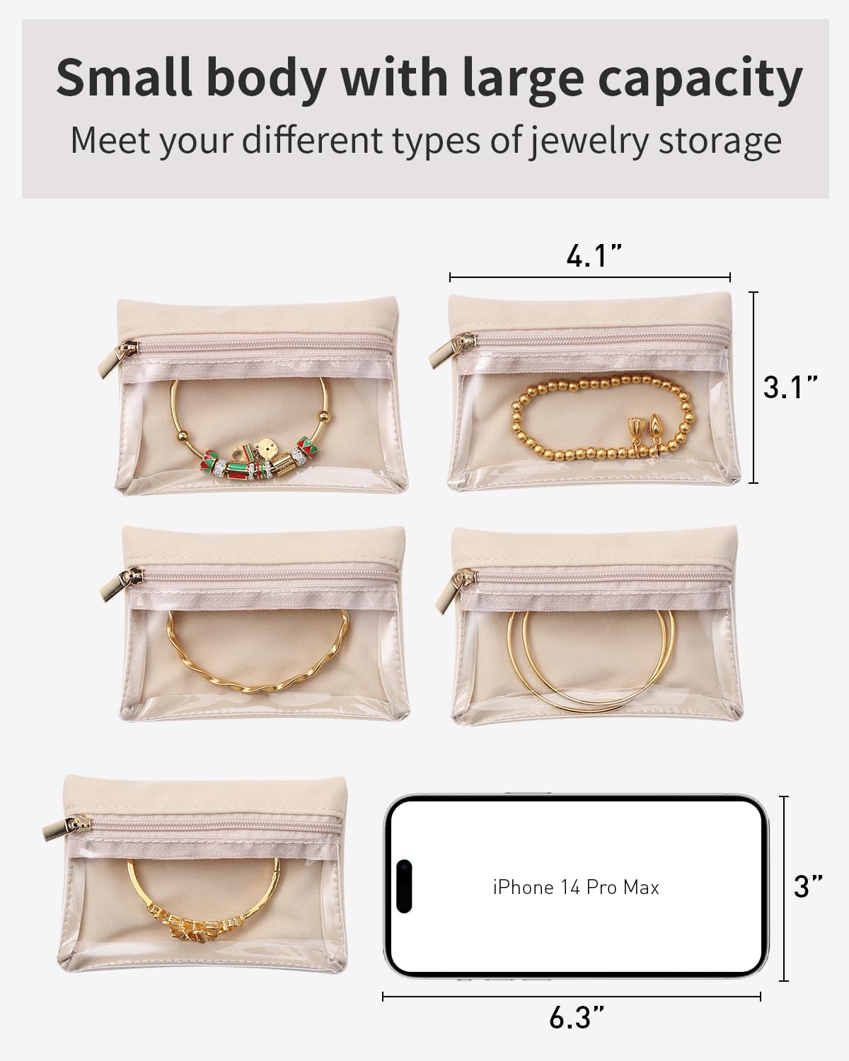 Vlando Travel Jewelry Bags,Jewelry Pouch Bag, Clear velvet zipper pockets Jewelry Storage Bag Organizer Case for Traveling Women Girl Gift 33Pcs