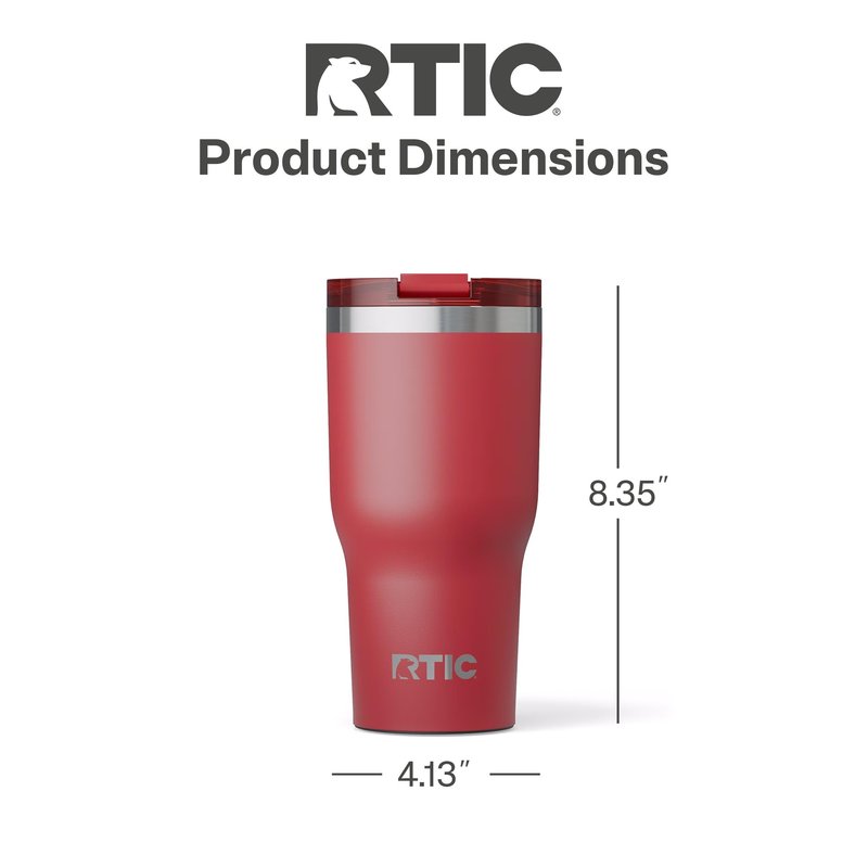 RTIC 30oz Essential Tumbler with Lid, Ceramic Lined, Insulated, Stainless Steel, Metal, Double Wall Vacuum-Insulation, Travel Cup for Iced Coffee, Tea, Hot and Cold Drink, Flag Red