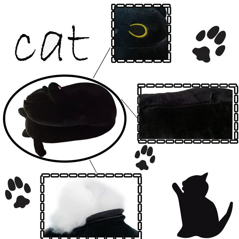 Handytoolinc Soft Black Cat Pillow Plush Long Stuffed Animals Sleeping Cotton Kitten Cute Long Body Pillow Gift for Kids Girlfriend (43.5inch/110cm,Black)