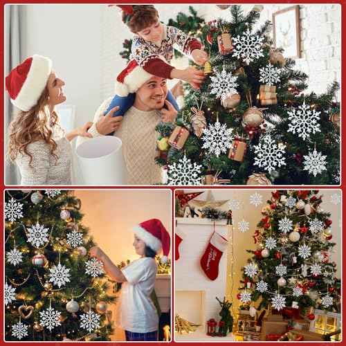 42pcs White Snowflake Ornaments - Christmas Tree Decorations, Hanging Snowflake Decor, Plastic Glitter Snow Flakes for Christmas, Winter, Party