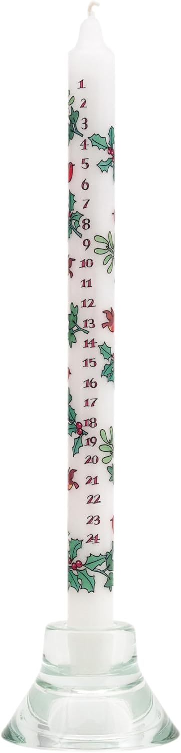 Holly and The Ivy Advent Candle - 15.5" Unscented Christmas Countdown Wax Candle - Festive Decor, Made in England