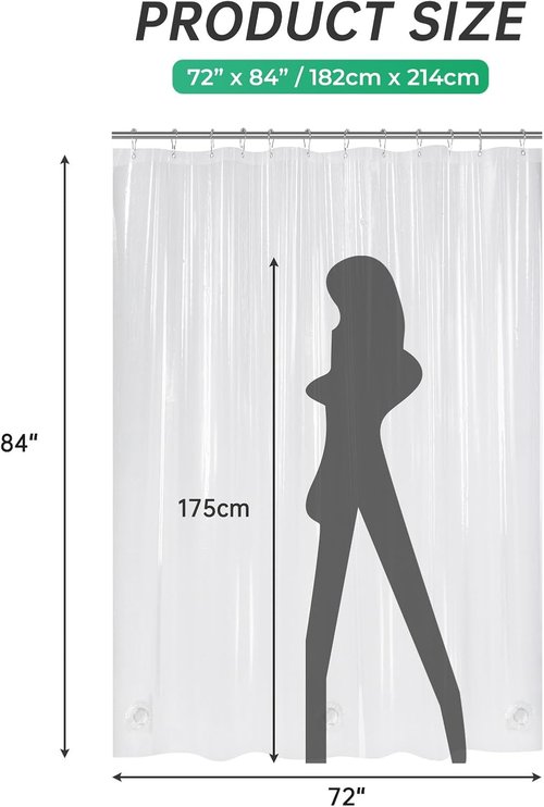 AmazerBath Extra Long Clear Shower Curtain - 84 Inches, Heavy Duty PEVA with Weighted Stones & Grommets