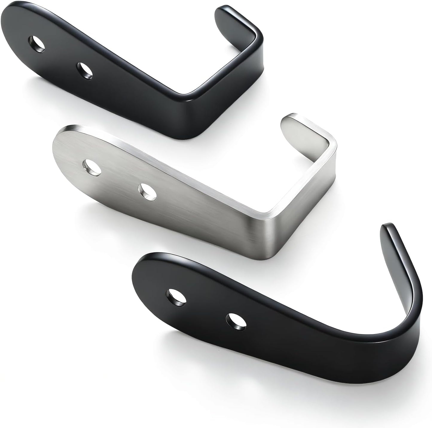 Skiennix Heavy-Duty Stainless Steel Hooks - Wall Mount Key Holder & Coat Hanger, 8 Pack (Black)