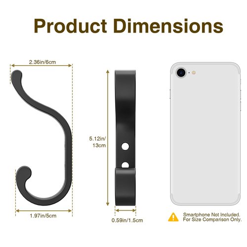 bussdis Coat Hooks Wall Mount for Hanging, Heavy Duty Backpack Hooks for Wall, Hold up to 30 lbs, Large Hanger Hooks for Towels, Purses, Clothes, Mudroom, Bathroom, Door, Black, 4 Pack