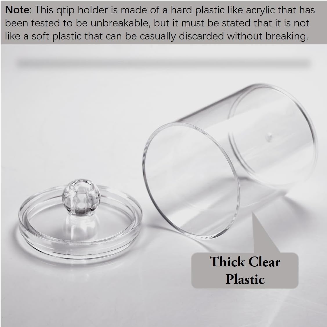 WEISHI Qtip Holder Dispenser - Clear Plastic Apothecary Jar for Cotton Balls, Swabs & Pads | 4 Pack