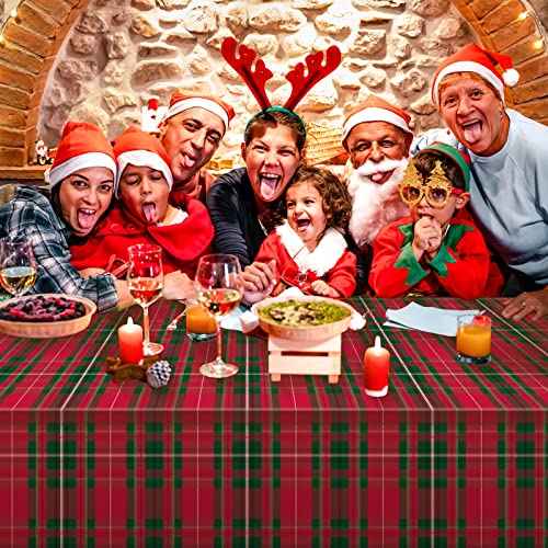 3Pcs Christmas Buffalo Checkered Plaid Party Tablecloth Decorations,Disposable Plastic Red and Green Xmas Rectangle Table Cover Backdrop for Christmas Winter Holiday Party Supplies, 54 x 108 inches