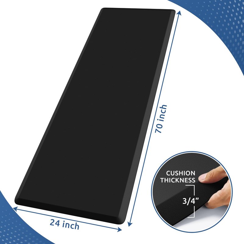 KitchenClouds Kitchen Mat Cushioned Anti Fatigue Rug 24"x70" Water Resistant, Non Slip, Standing and Comfort Desk/Floor Mats for House Sink Office (Black,0.8inch)