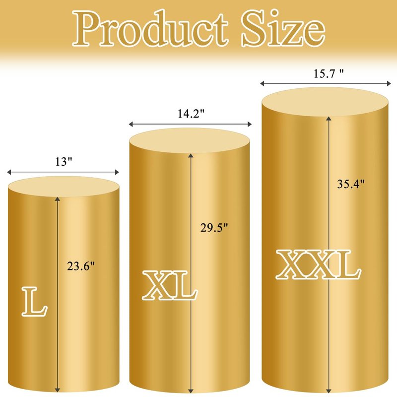 Socomi Cylinder Pedestal Stand Covers Spandex Flexible Display Box Stand Covers for Birthday Party Wedding Baby Shower Decoration- Only Stand Covers Included Set of 3 Gold