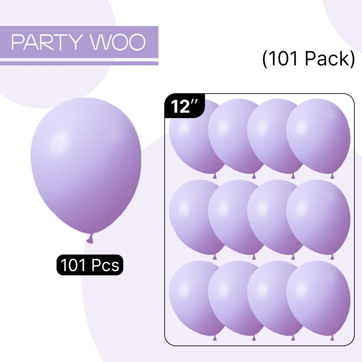 PartyWoo Lavender Balloons 101pcs 12 Inch Light Pastel Purple Lilac Purple Latex Helium Balloons for Birthday Baby Shower Graduation Wedding Anniversary Bridal Shower Party Decorations Purple-Q10