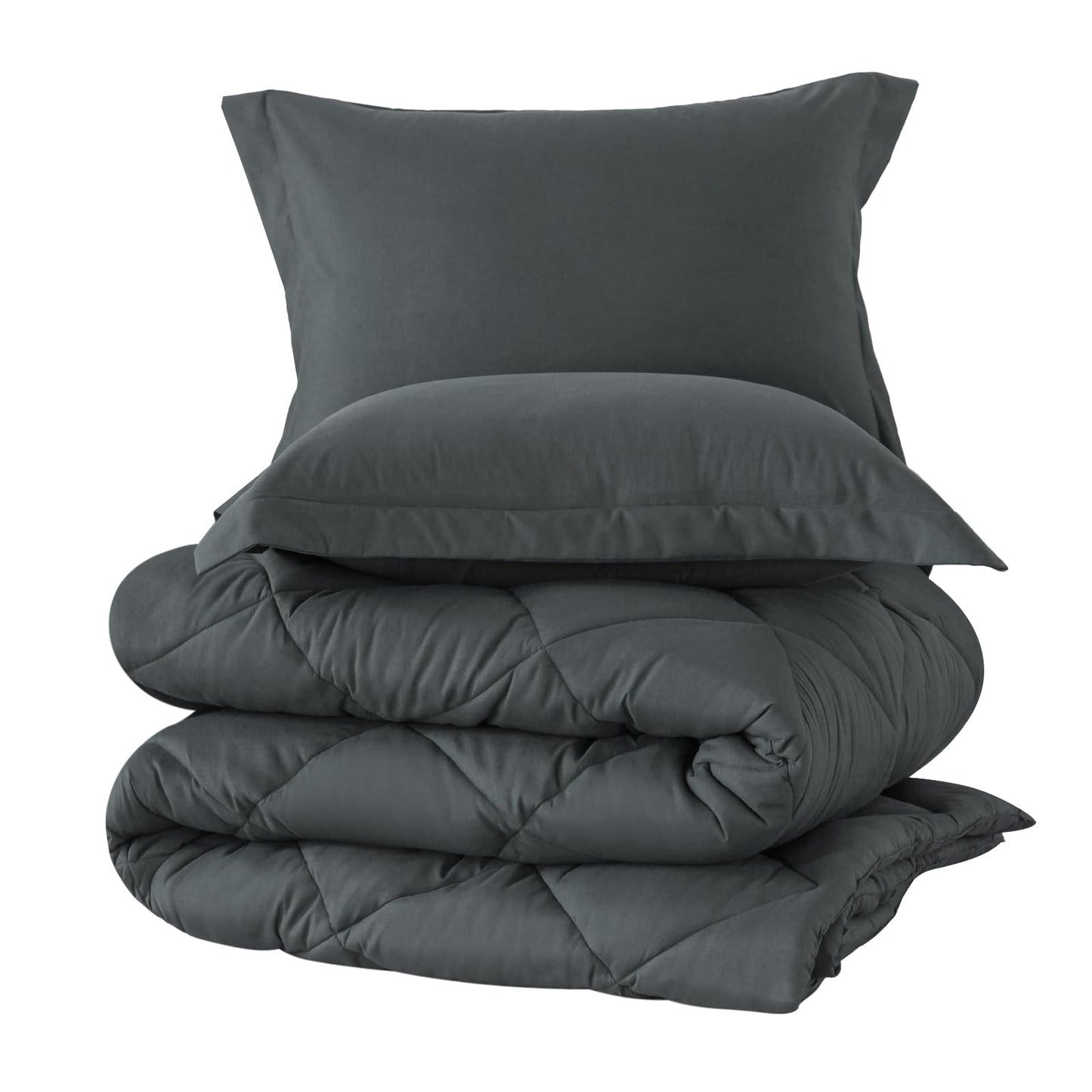 HYLEORY California King Size Comforter Set with 2 Pillow Shams - Down Alternative Bed Comforters Bedding Sets for All Season - Lightweight - Machine Washable - Dark Grey