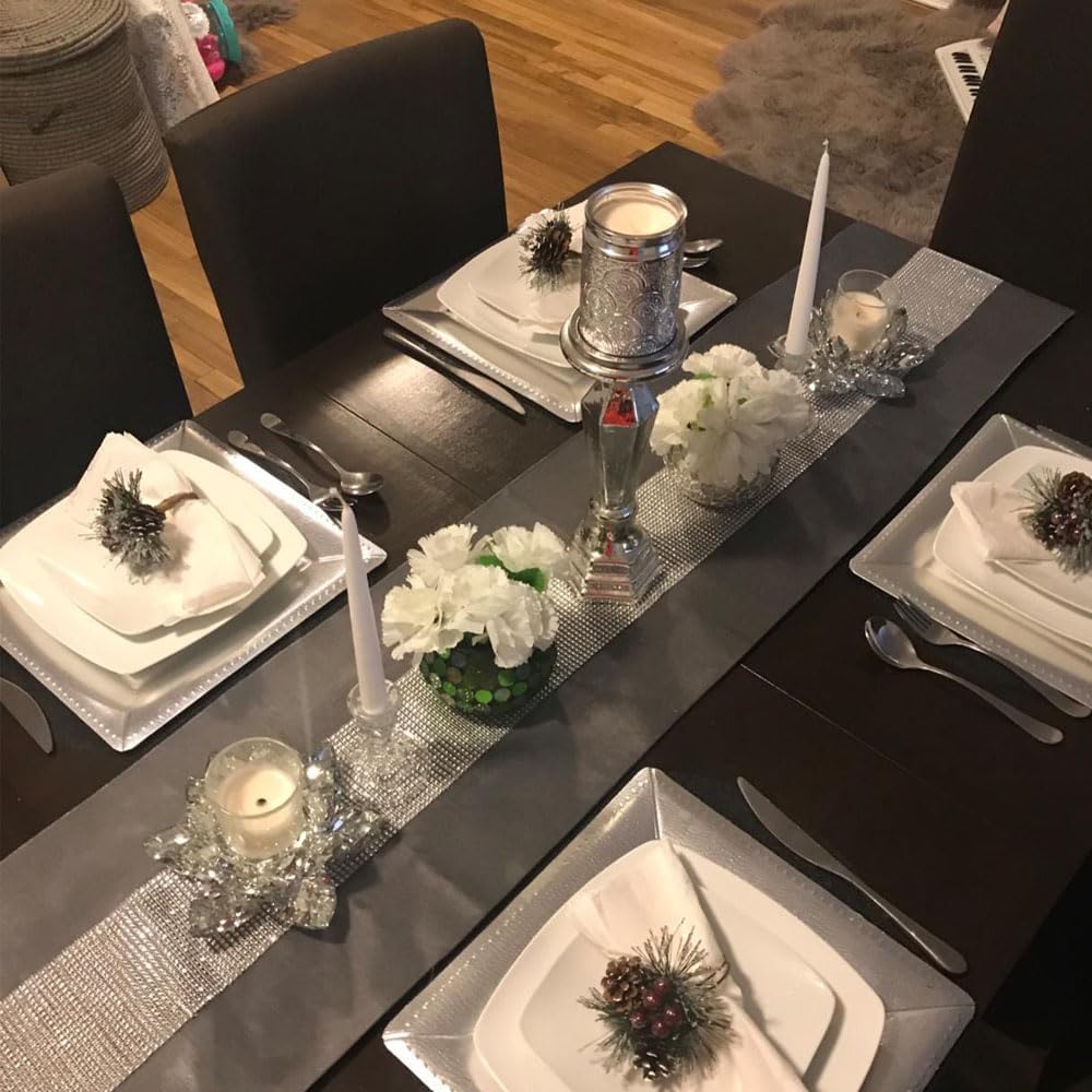 Red 13x72 Inch Table Runner with Diamante Strip & Tassels - Elegant Home Decor