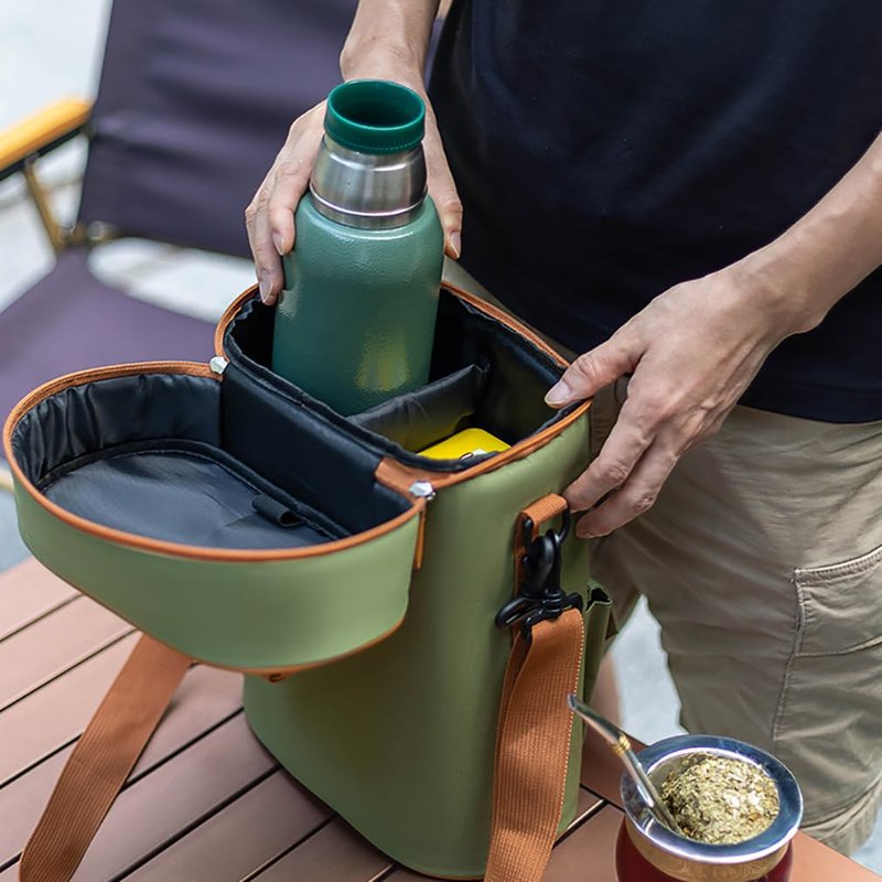 Cuopru Premium Yerba Mate Kit Carrier Tote Bag - Double Layer Waterproof 2 Wine Bottle Pockets Portable Bag for Travel, Picnic, Beach