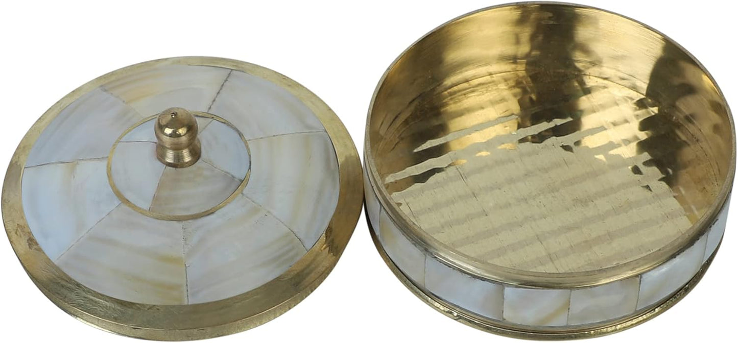 Decorative Jewelry Trinket Box Unique Gift For Home Décor Antique Metal Case with Mother of Pearl Sindoor Box/Coin Box (All Set Black)