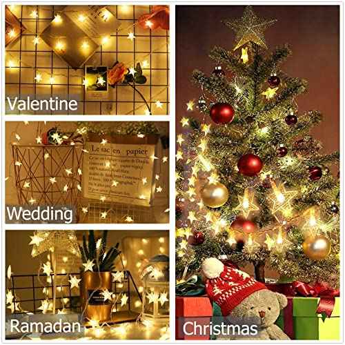 Star String Lights Battery Operated, 20Ft 40 LED Star Fairy Lights Warm White Christmas Twinkle Lights Indoor Outdoor for Bedroom Home Canopy Fireplace Wedding Party Xmas Tree Decoration