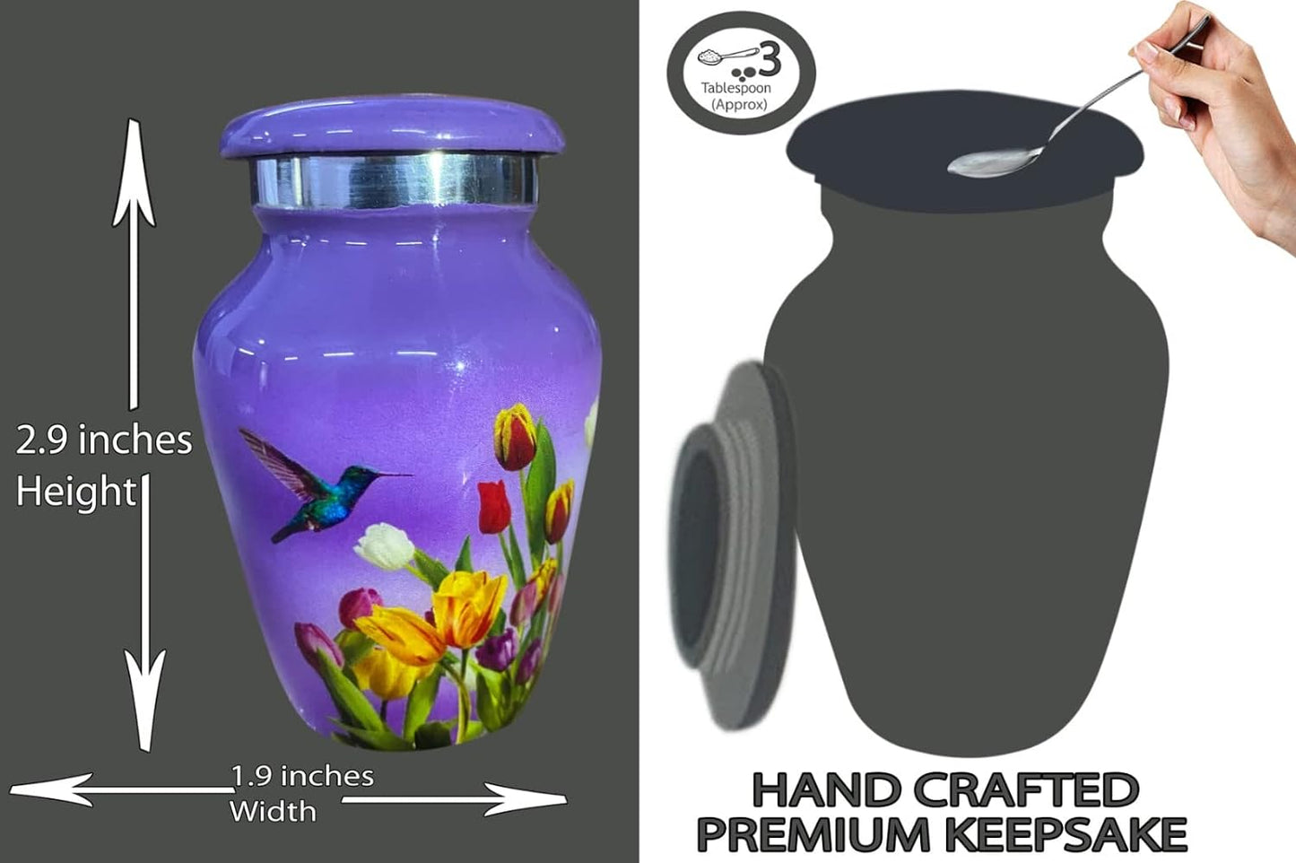 BOLD & DIVINE Adult Purple Hummingbird Cremation Urn | Human Ashes Adult Memorial urn, Burial, Funeral Cremation Urns | 200 Cubic Inches (Large Adult)