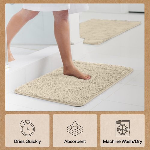 GORILLA GRIP Bath Rug Mat - Thick Soft Absorbent Chenille | Quick Dry Microfiber, 44x26 Inches, Washable