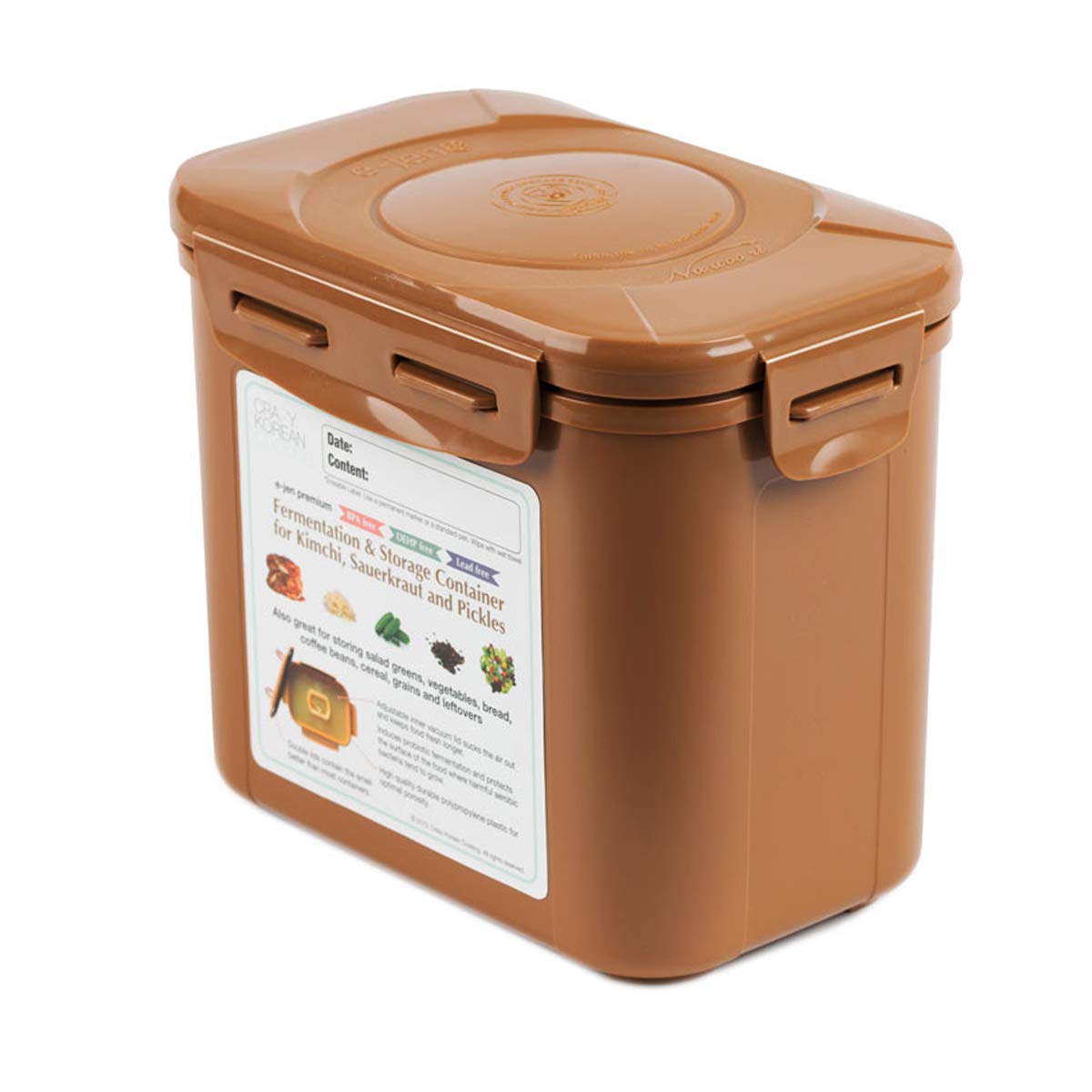 Crazy Korean Cooking Premium Kimchi, Sauerkraut Fermentation and Storage Container with Inner Vacuum Lid (0.9 Gal Sandy Brown (3.4L))