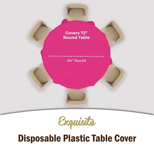 Exquisite 12-Pack Premium Plastic Tablecloth 84in. Round Table Cover -Cerise