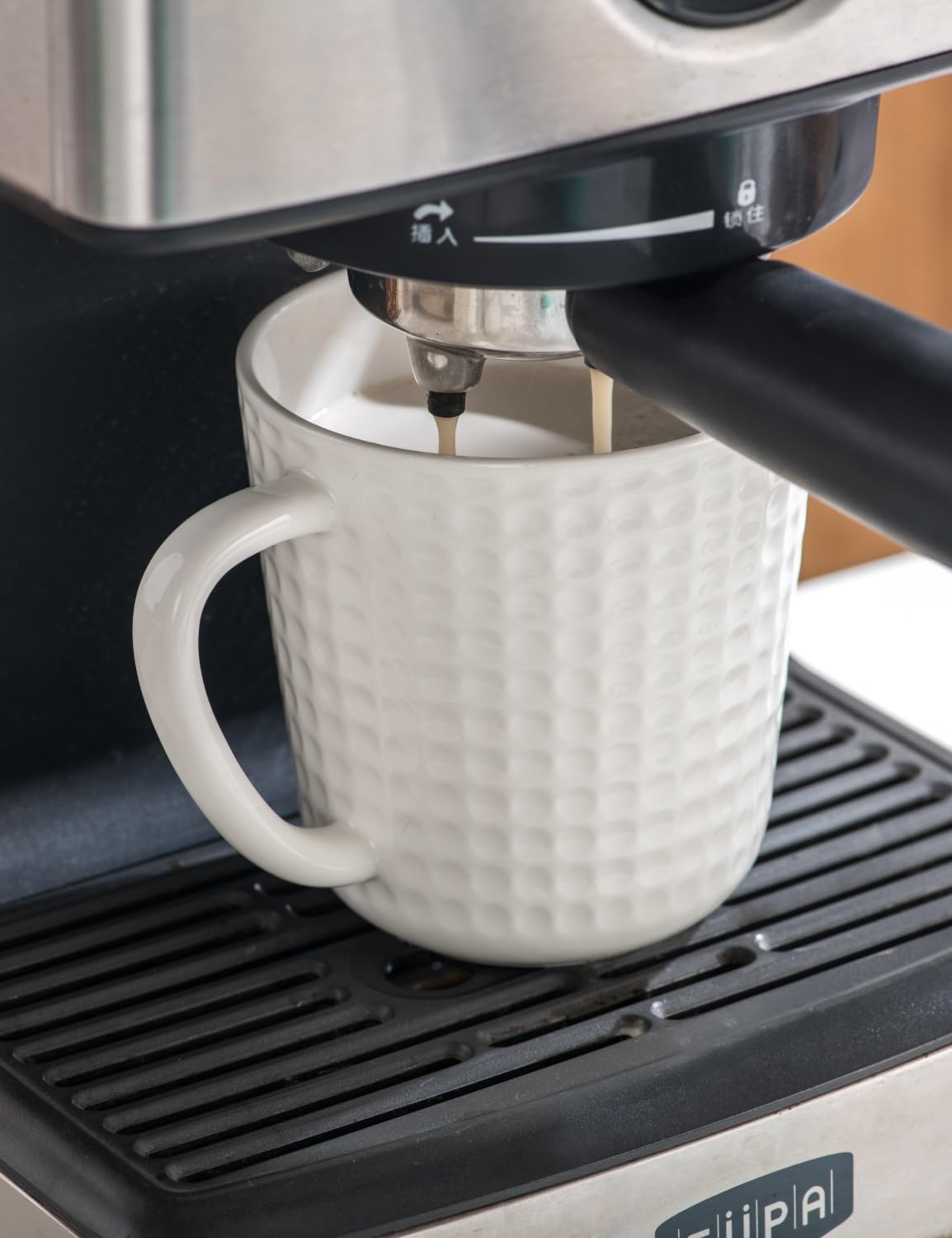 14oz Ceramic Coffee Mugs Set of 4 - Embossed Grid Texture Coffee Cups -Modern Minimalist Coffee Mug for Latte, Cappuccino & Cocoa - Dishwasher & Microwave Safe - Ideal Mother's Day & Wedding Gift