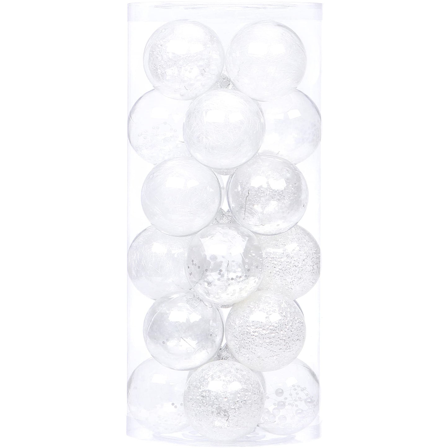 Sea Team 70mm/2.76" Shatterproof Clear Plastic Christmas Ball Ornaments Decorative Xmas Balls Baubles Set with Stuffed Delicate Decorations (24 Counts, White)