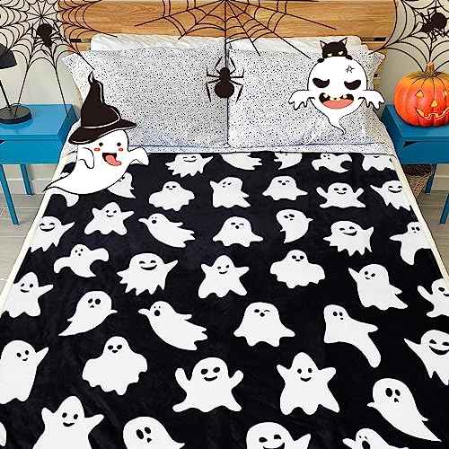 Metawu Halloween Blanket Ghost Throw Blankets for Kids for Women Halloween Decorations Flannel Blankets for Bed, Sofa, Couch, Travel Blanket 50 x 60 inch