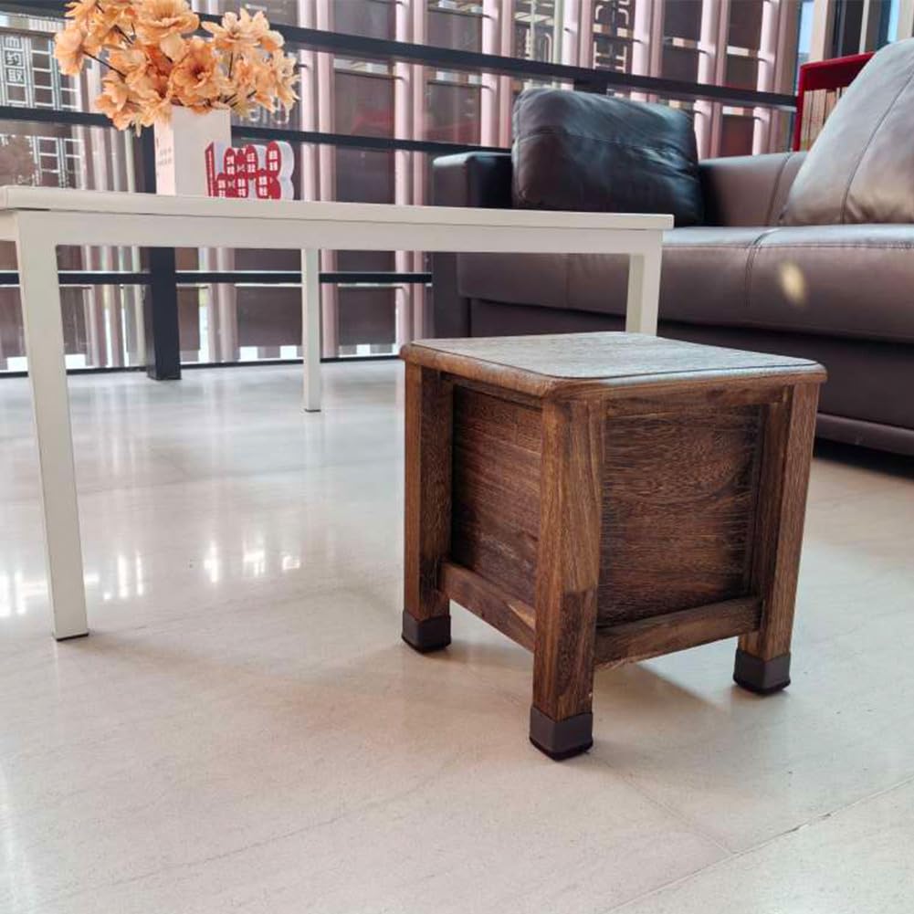 Lizipai Chestnut Brand Short Stool, Solid Wood Stool, Small, Brown, Pine Wood, Rustic, Square, 11.8" x 11.8" x 25cm, Wooden-Footstool