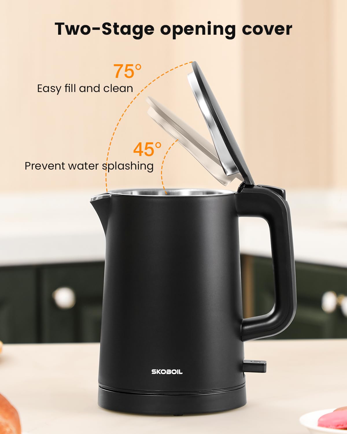 SKOBOIL Electric Kettle Small for Tea & Coffee, 0.8L (27OZ) Double Wall Stainless Steel Hot Water Boiler, Fast Boiling Water Heater & Teapot with Auto Shut-Off, Boil-Dry Protection