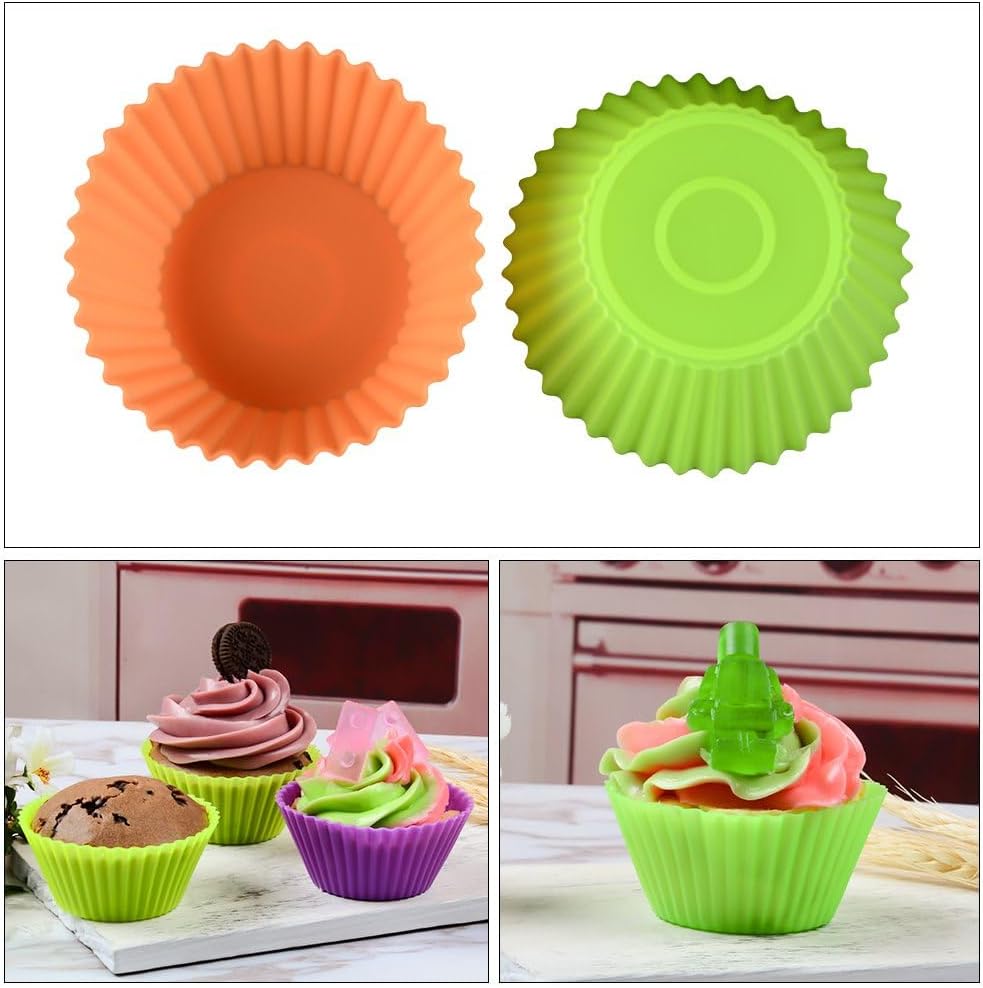 Skiennix Silicone Baking Cups | 24 Pcs Reusable Cupcake Liners in Round, Rectangular, Square & Flower Shapes