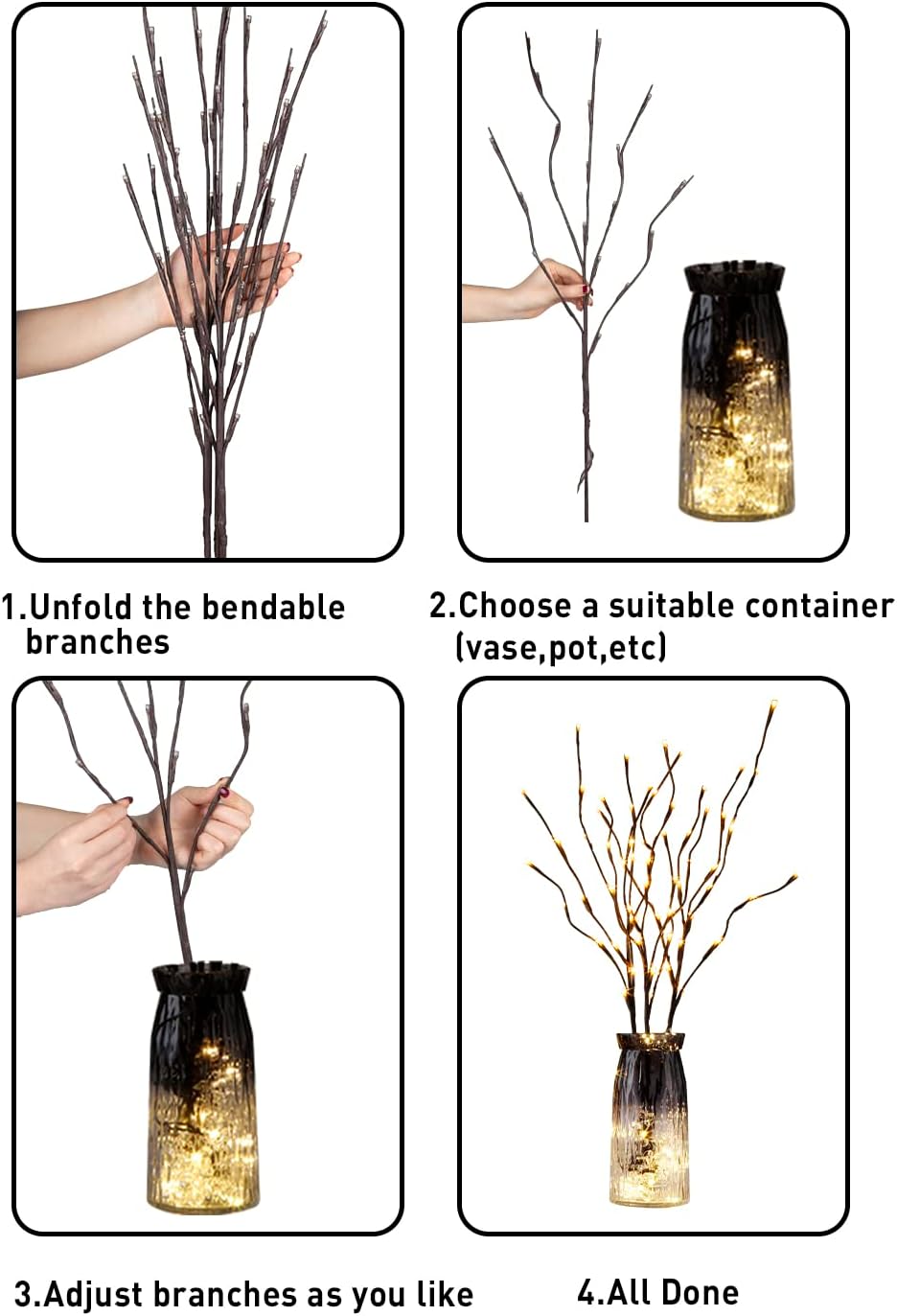3-Pack EAMBRITE Brown Lighted Twig Branches Pathway Lights with 60 LED Warm White Bulbs