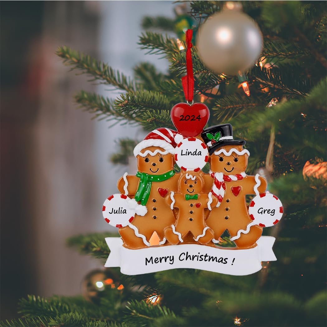 Personalized Gingerbread Family of 6 Christmas Ornaments - Unique Keepsake Gifts