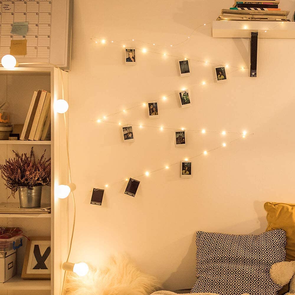 Photo Clip String Light - 33Ft 100LED Fairy Lights with Clips for Pictures With Timer, Photo Light with 50 Clear Clips for Bedroom Christmas Wedding Décor
