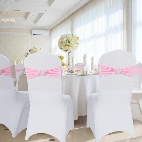 Howhic Spandex Chair Sashes - Pack of 30 Stretch Covers with Buckle Slider for Weddings & Events | Pink