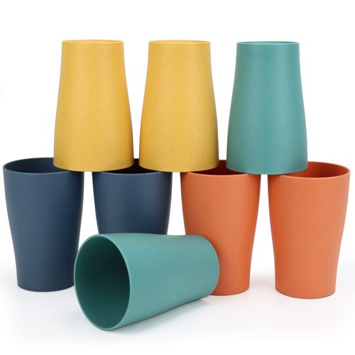 Homienly Stackable Drinking Glasses Set Wheat Straw Shatterproof Cups | Unbreakable Kitchen Cups for Kids & Adults | Reusable, Dishwasher Safe for Party, Outdoor (8 oz, Small)