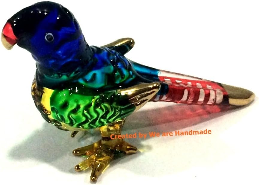 Miniature Blue Parrot Glass Figurine - Handmade Collectible for Dollhouses & Decor