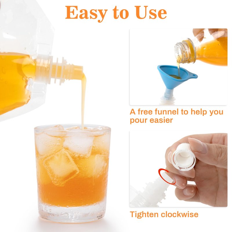 MAQIHAN Plastic Flask - Leak-Proof Drink Pouches, Reusable Plastic Hidden Flasks for Travel, Food-Grade Juice Pouches, Soft Flask for Cruise, Events, Concert, Sports (5pcs-16oz, 5pcs-8oz)