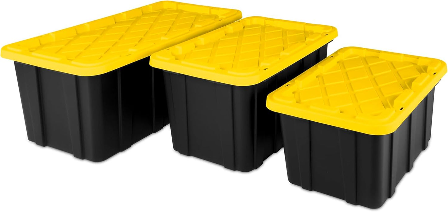 Sterilite 12-Pack Industrial Tote | Heavy-Duty Plastic Storage Bins with Lids - 27 Gallon for Organizing Closet, Bathroom, Office