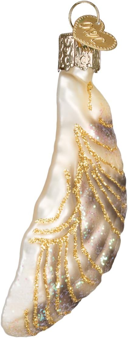 Beach Shells Glass Blown Ornaments for Christmas Tree - Junonia Shell, Tan/Brown/White/Gold