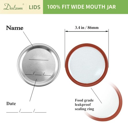 DalzomĀ® 24Pcs Canning Lids with 24Pcs Rings Wide Mouth, Premium Mason Jar Lids with Bands/Rings for Ball, Kerr Jars - Food Grade Material, 100% Fit & Airtight for Wide Mouth Mason Jars