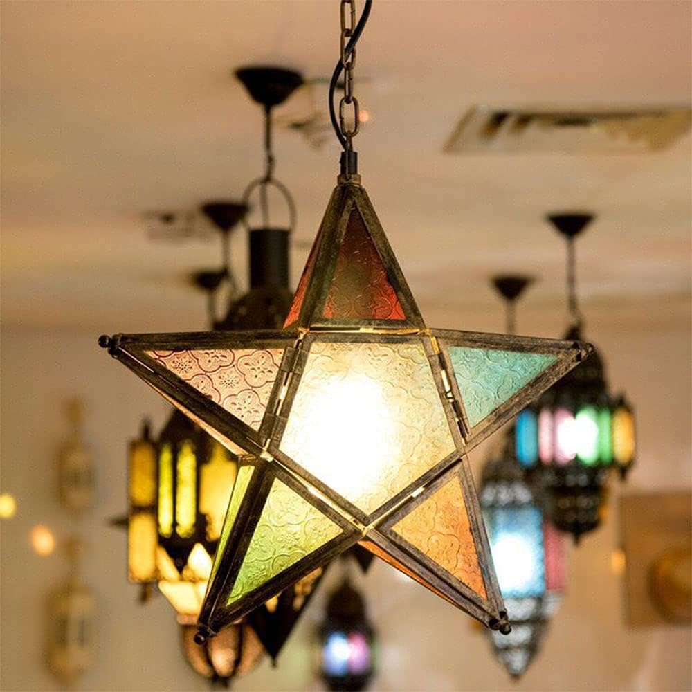 Purple Star Lantern Candle Holder - Decorative Hanging Glass Lantern for Home & Garden