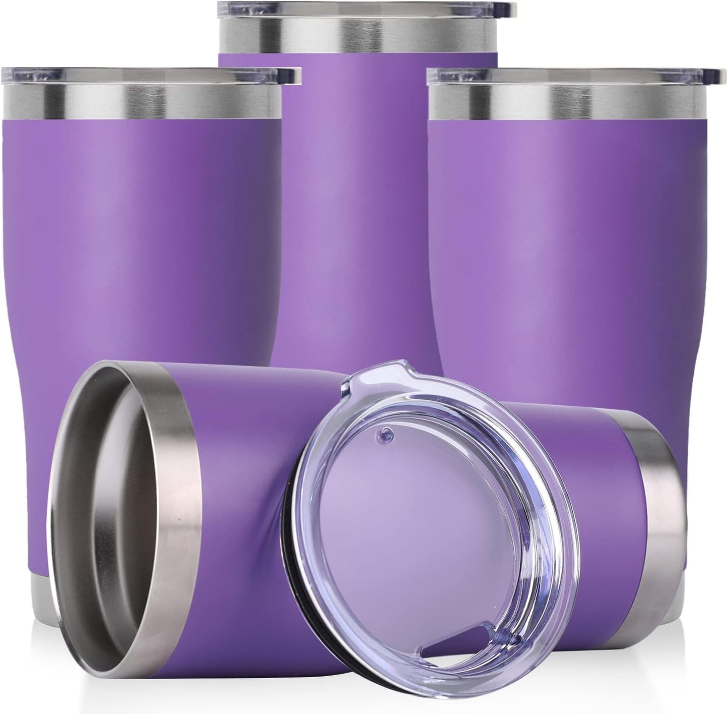 DOMICARE 20oz Tumbler with Lid Stainless Steel Tumblers Bulk, Double Wall Vacuum Insulated Coffee Travel Mug Powder Coated Tumbler, 8 Pack Purple