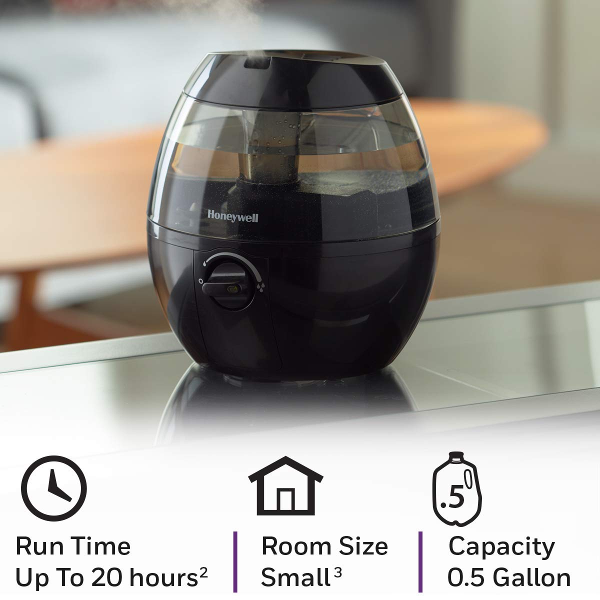 Honeywell HUL520B Mistmate Cool Mist Humidifier Black With Easy Fill Tank & Auto Shut-Off, For Small Room, Bedroom, Baby Room, Office